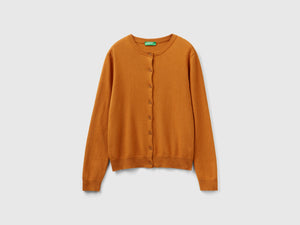 Cardigan tabacco in misto lana e cashmere