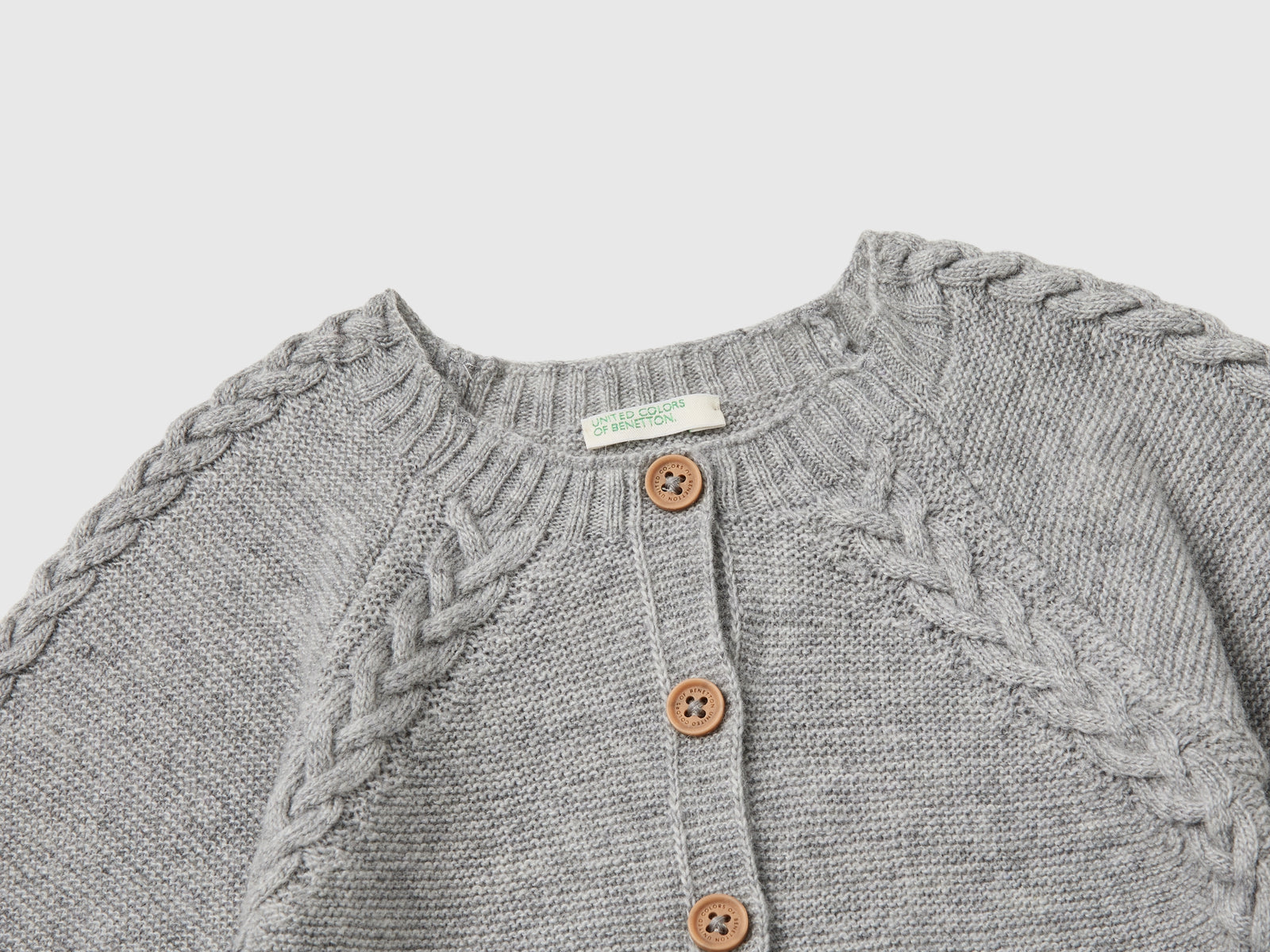 Cardigan con trecce in misto lana riciclata da neonato grigio chiaro 3 | Benetton Outlet
