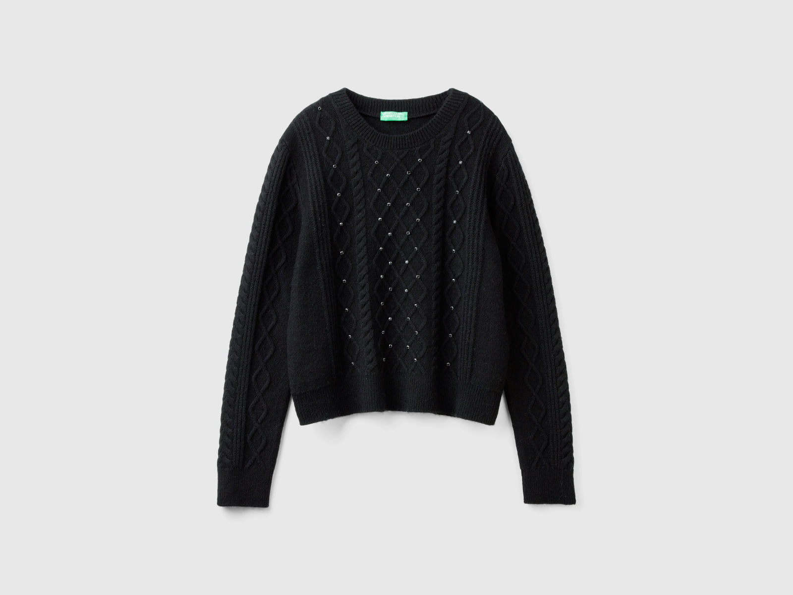 Sweater with braids and rhinestones da donna nero | Benetton Outlet