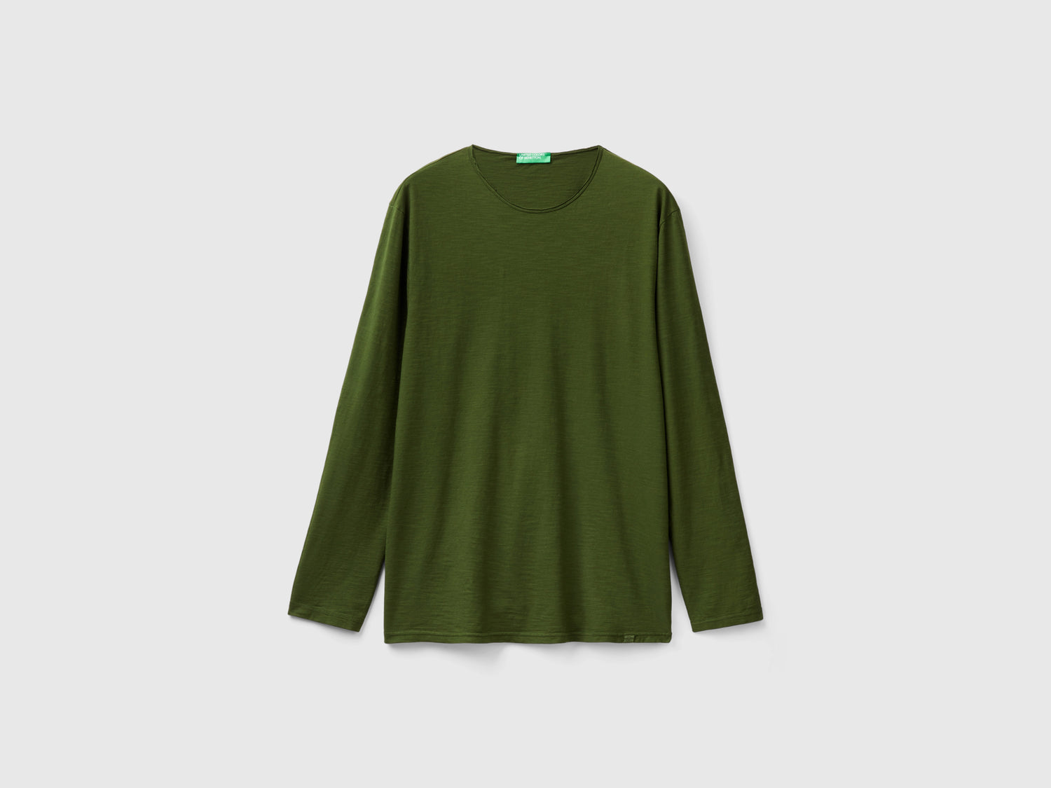 T-shirt a manica lunga in 100% cotone da uomo verde oliva | Benetton Outlet