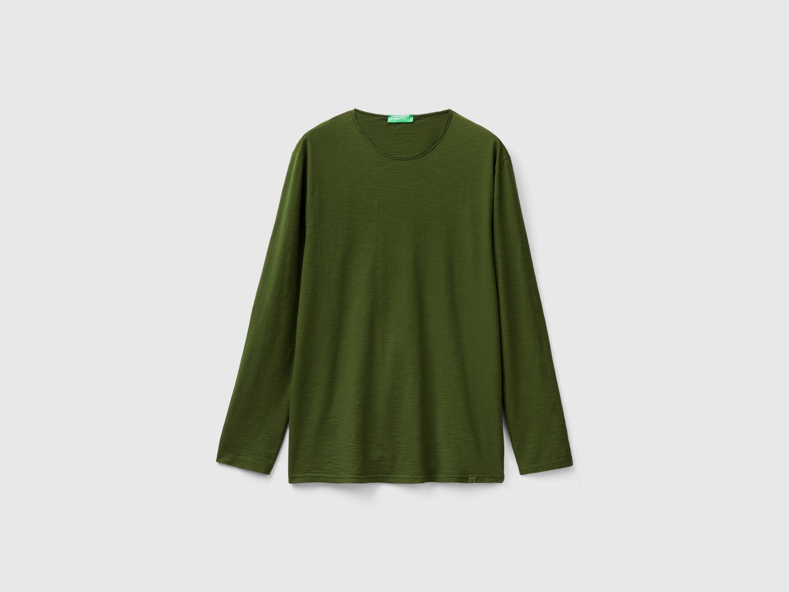 T-shirt a manica lunga in 100% cotone da uomo verde oliva | Benetton Outlet