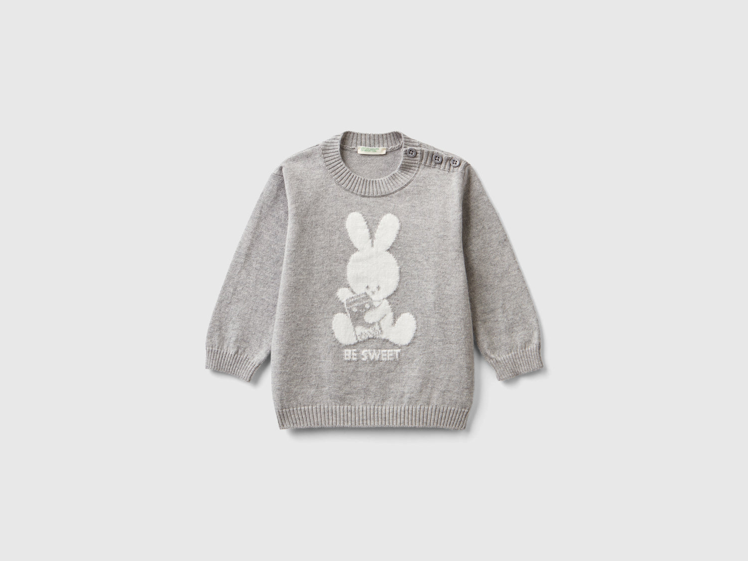 Maglia in caldo cotone con intarsio da neonato grigio chiaro | Benetton Outlet