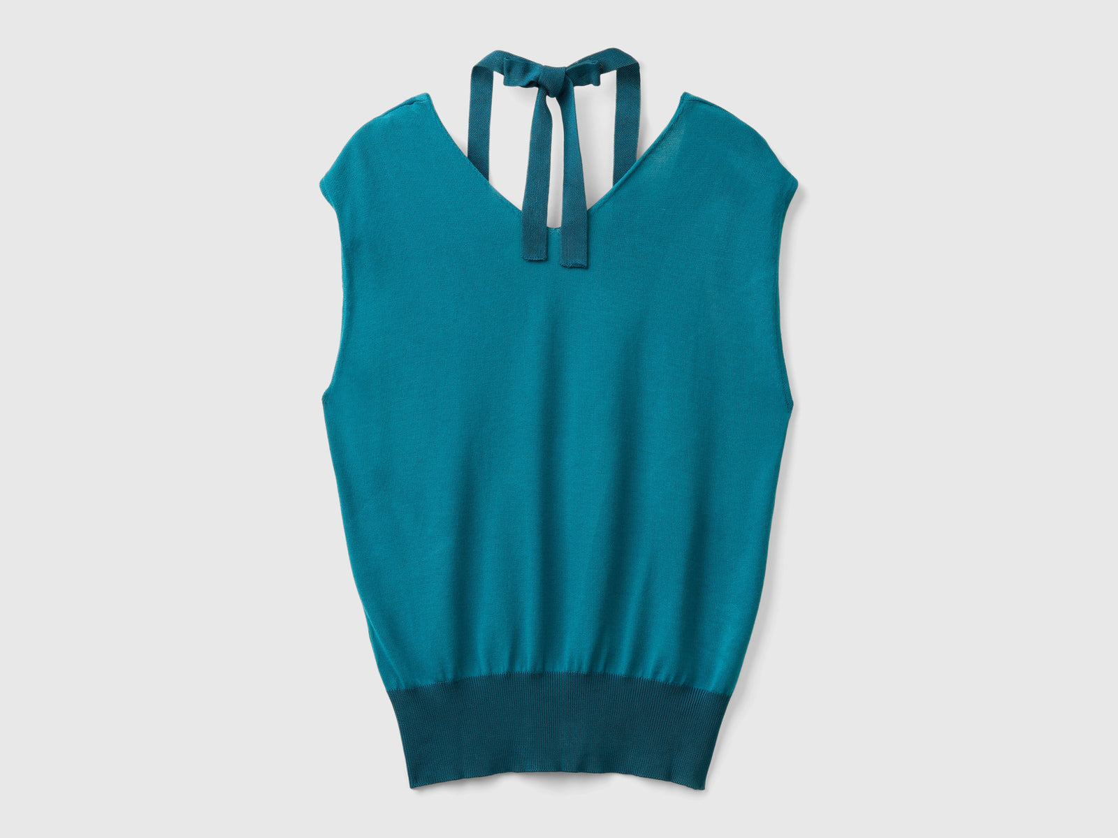 Maglia fluida con scollo a V e lacetti da donna verde scuro 2 | Benetton Outlet