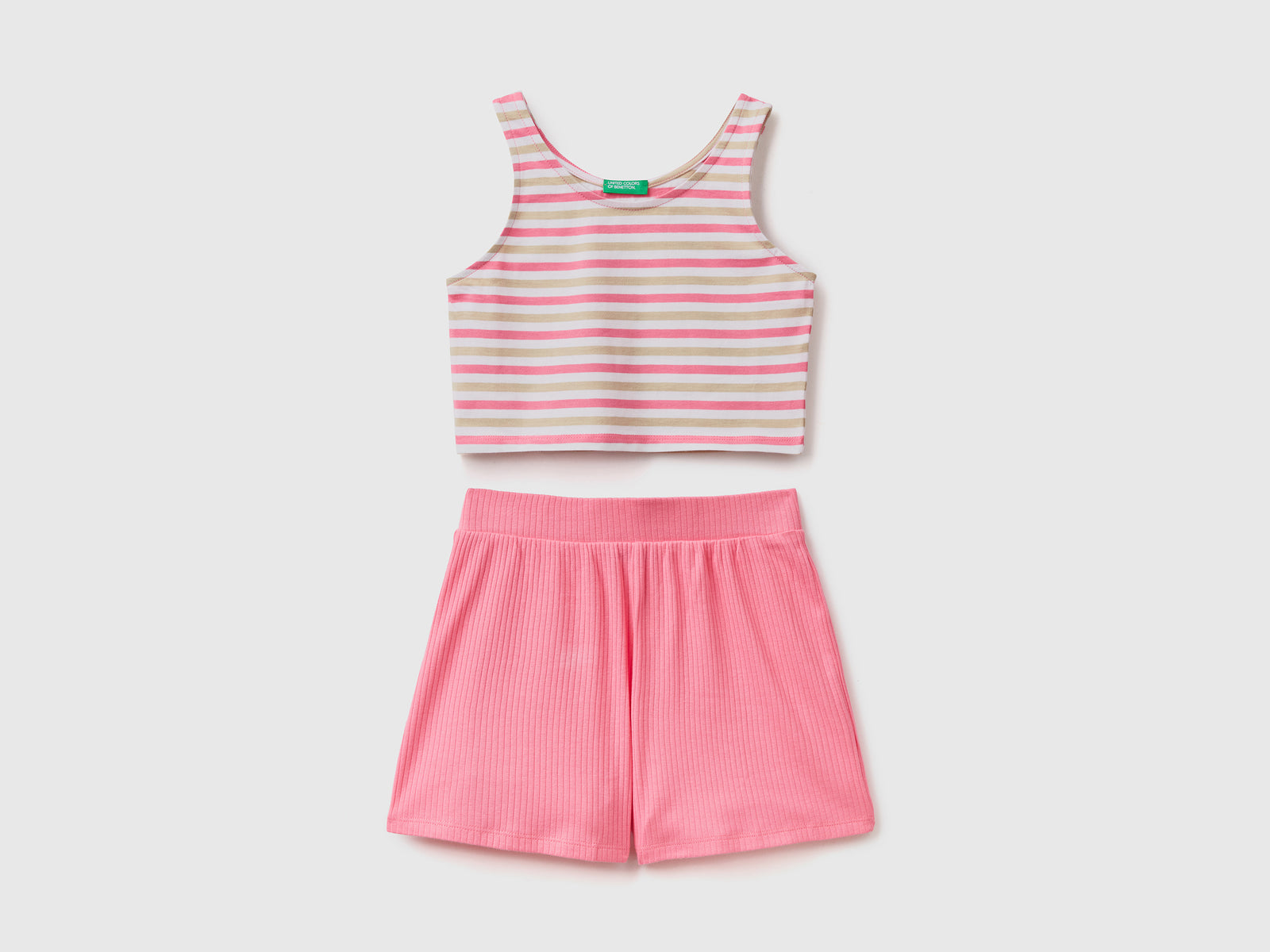 Completino coordinato in puro cotone da bambina multi-color | Benetton Outlet