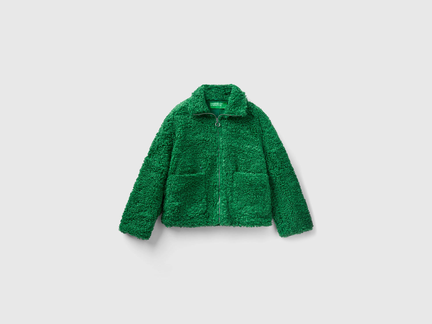 Giacca in pelliccetta sintetica da donna verde | Benetton Outlet
