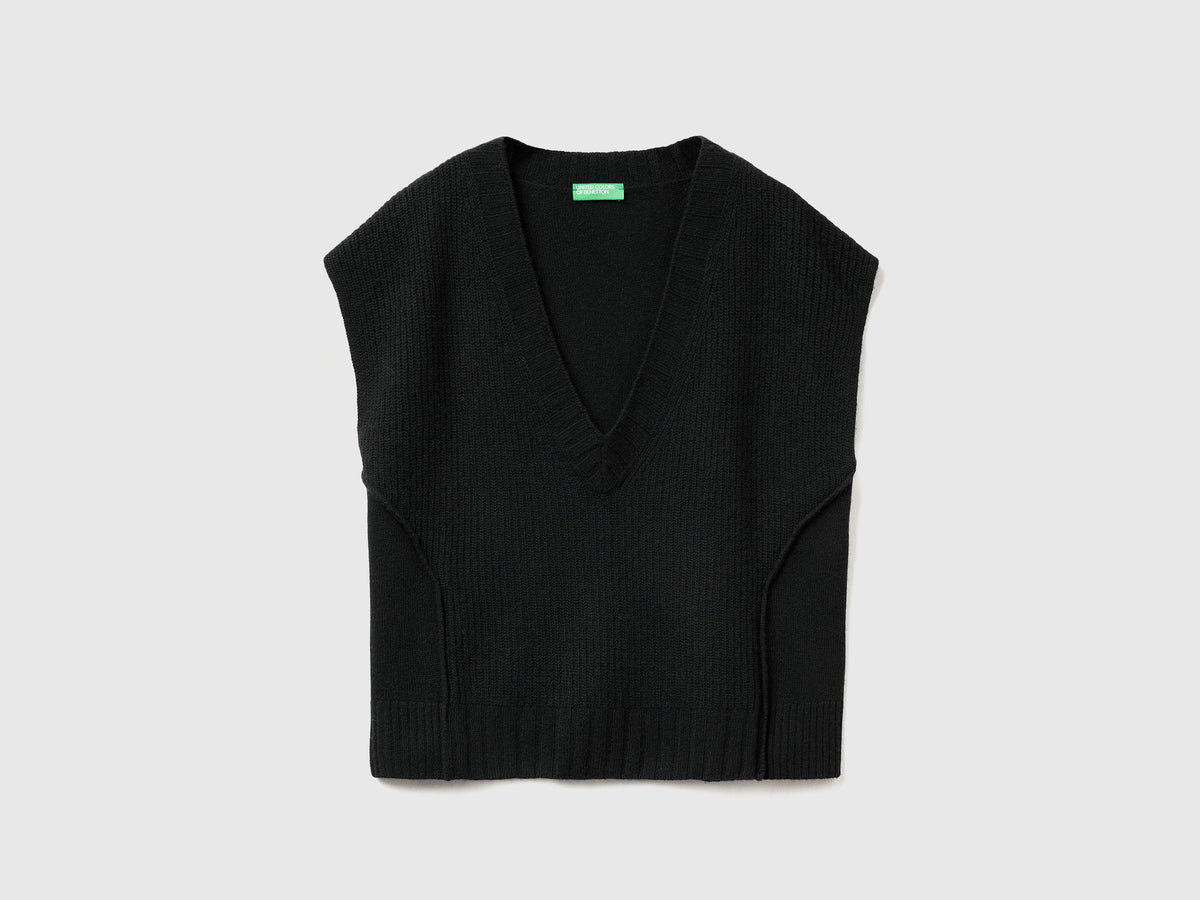 Gilet con scollo a V in misto lana