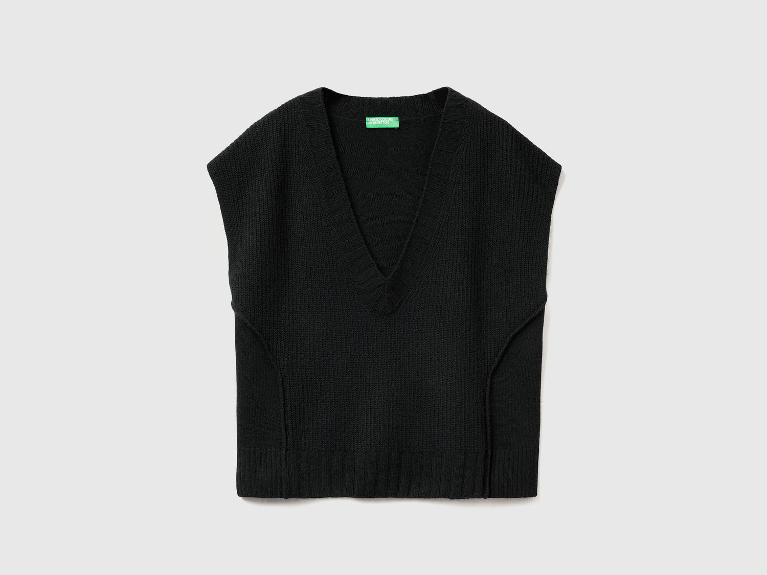 Gilet con scollo a V in misto lana da donna nero | Benetton Outlet
