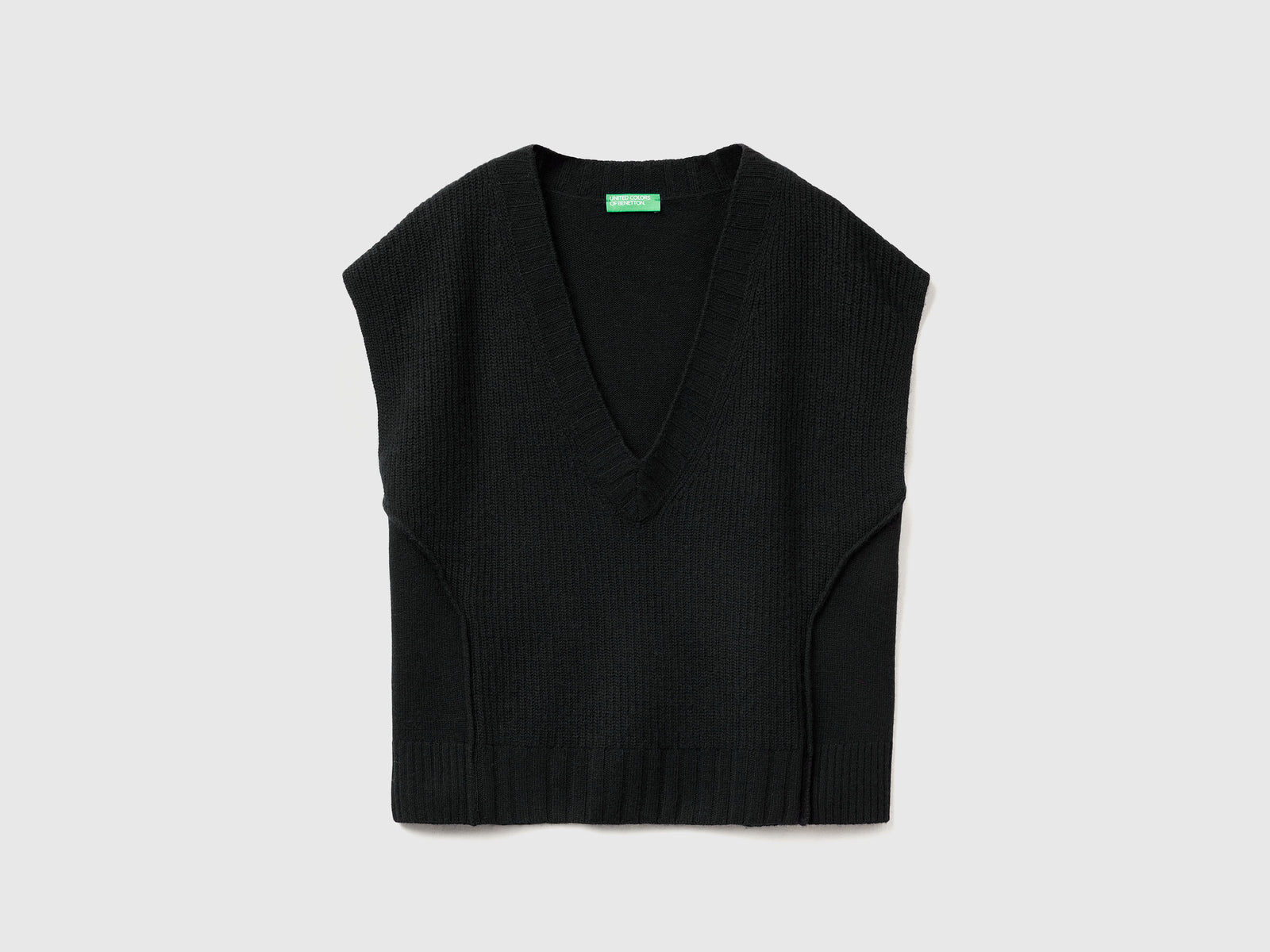 Gilet con scollo a V in misto lana da donna nero | Benetton Outlet