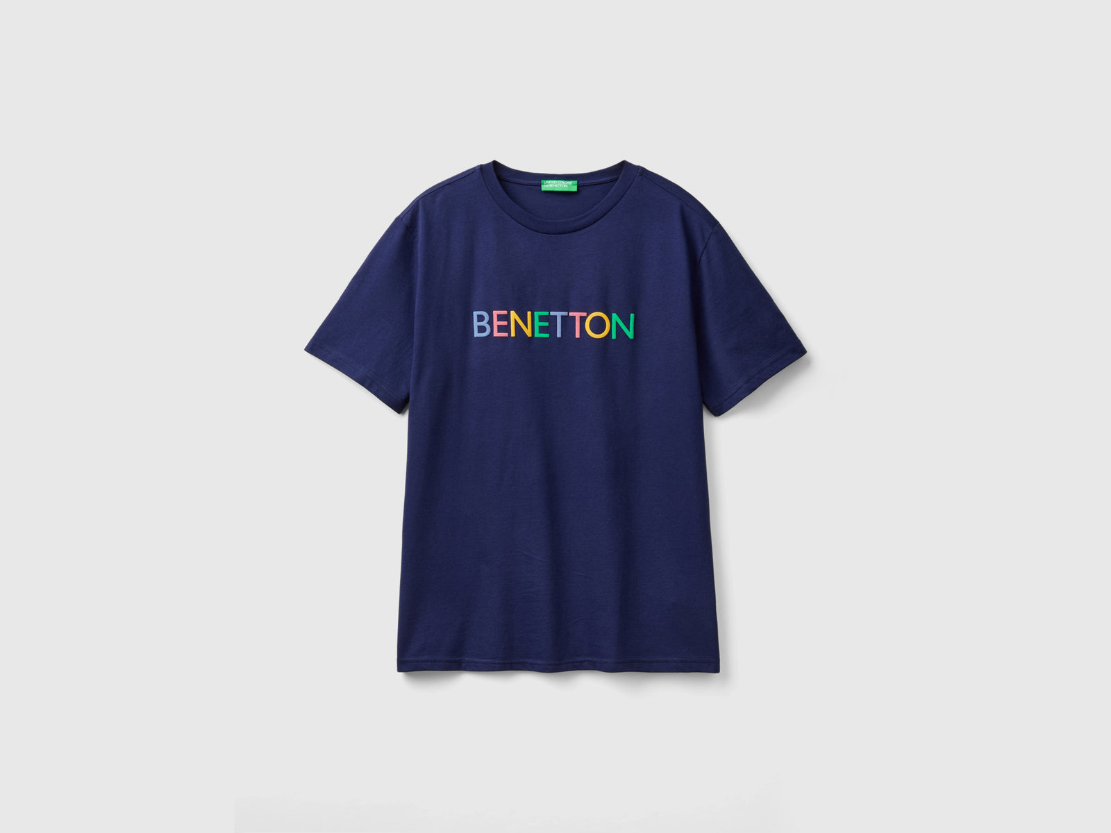 T-shirt in cotone bio con logo da uomo blu scuro | Benetton Outlet