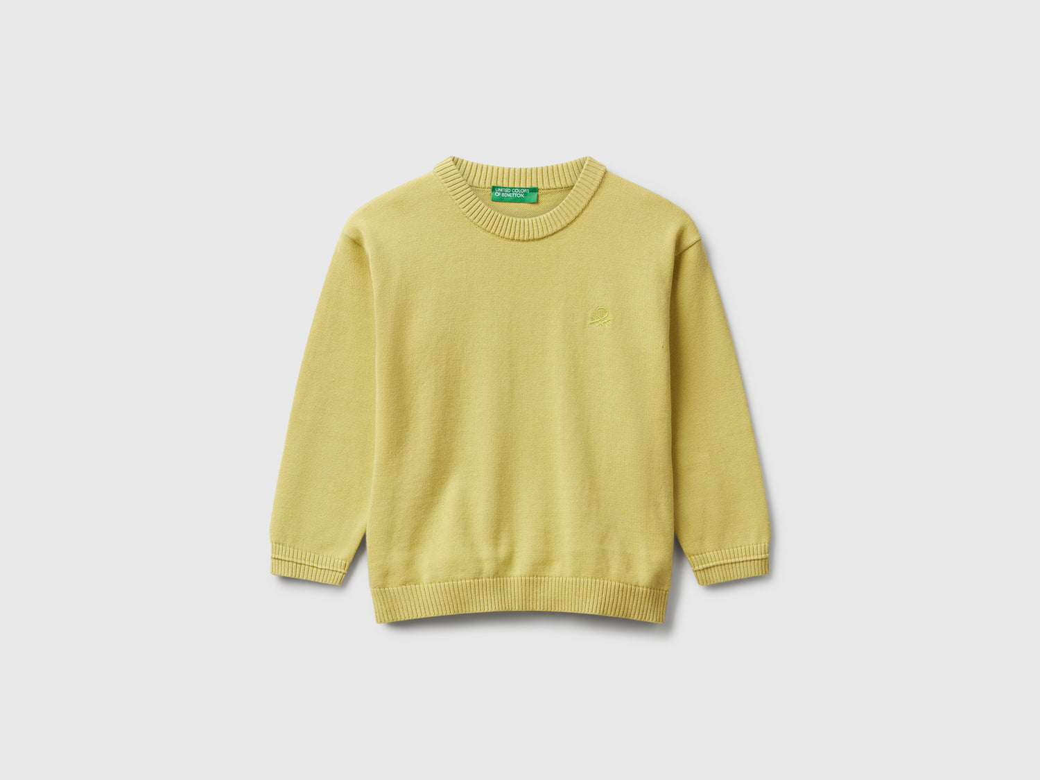 Maglioncino in puro cotone con logo da bimbo giallo | Benetton Outlet