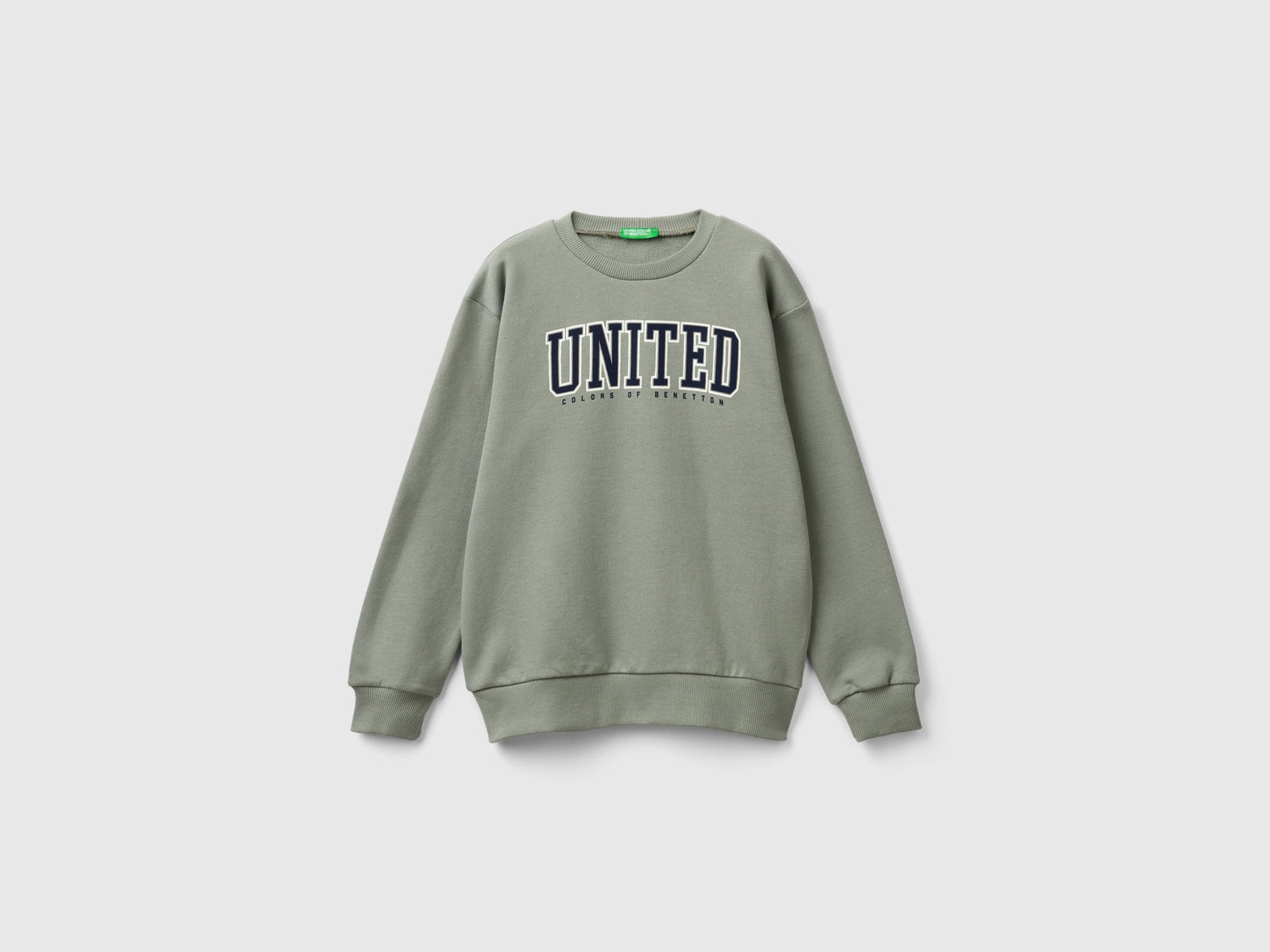 Felpa con stampa logo da bambino verde chiaro | Benetton Outlet