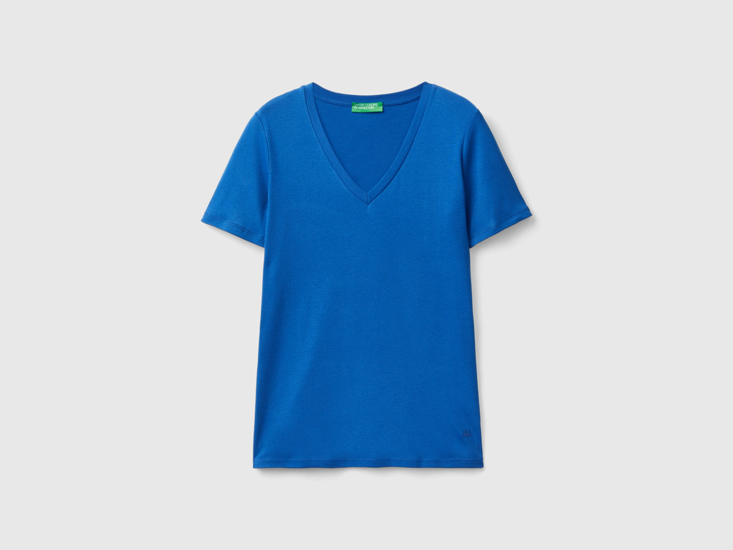 T-shirt in puro cotone con scollo a V da donna avio | Benetton Outlet