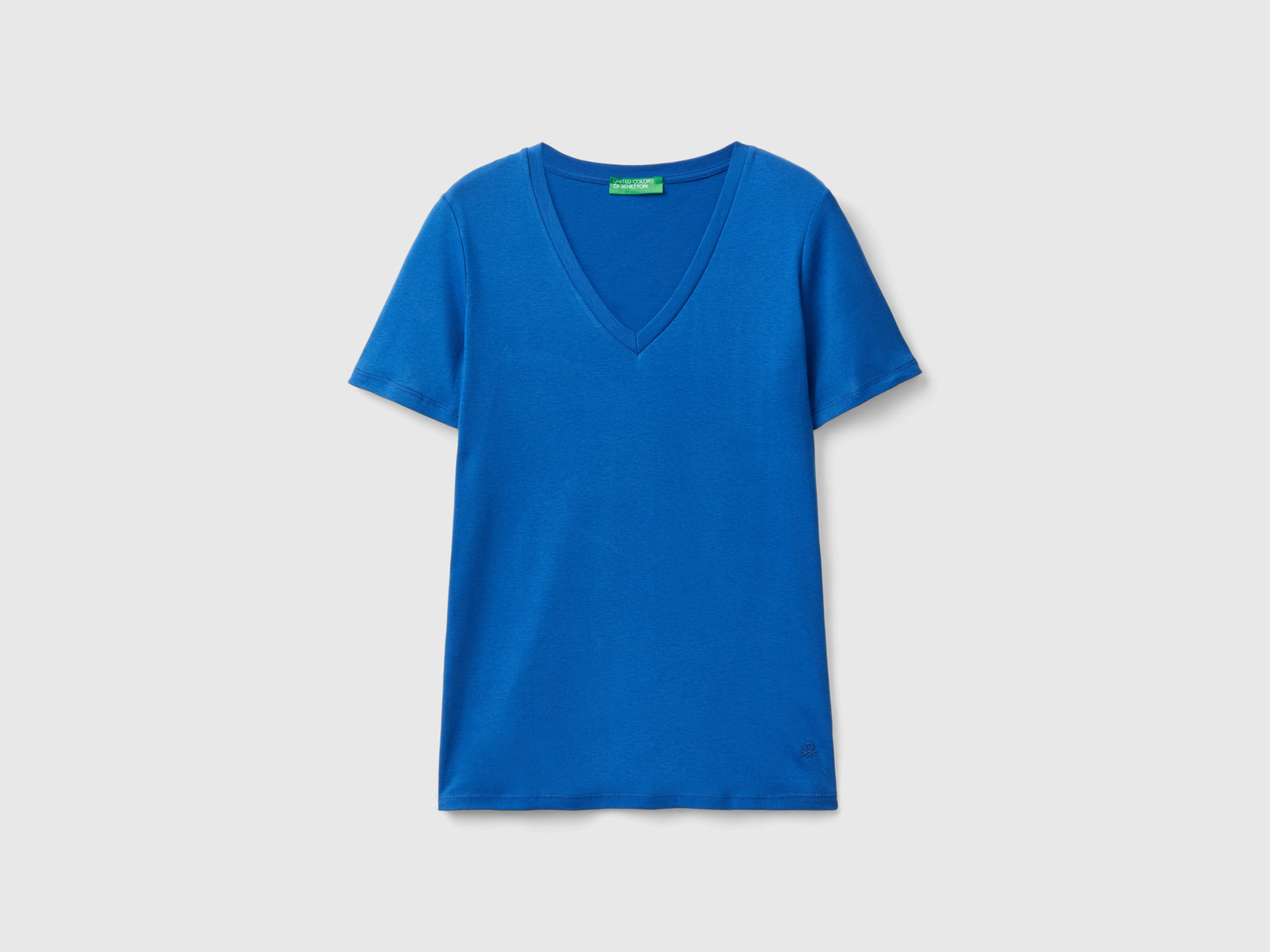 T-shirt in puro cotone con scollo a V da donna avio | Benetton Outlet
