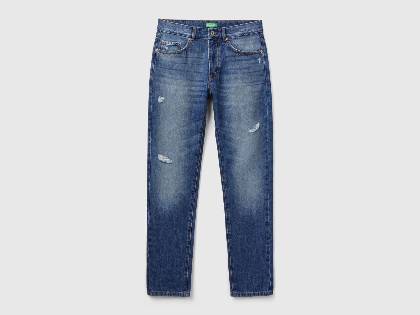 Jeans straight con rotture da uomo azzurro | Benetton Outlet