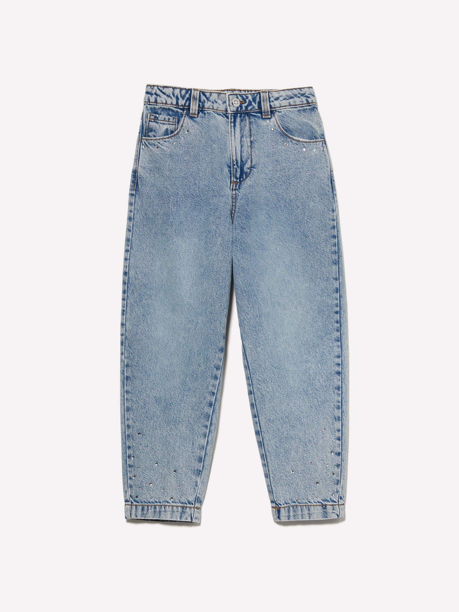 Jeans baggy fit con strass da bambina blu | Sisley young Outlet