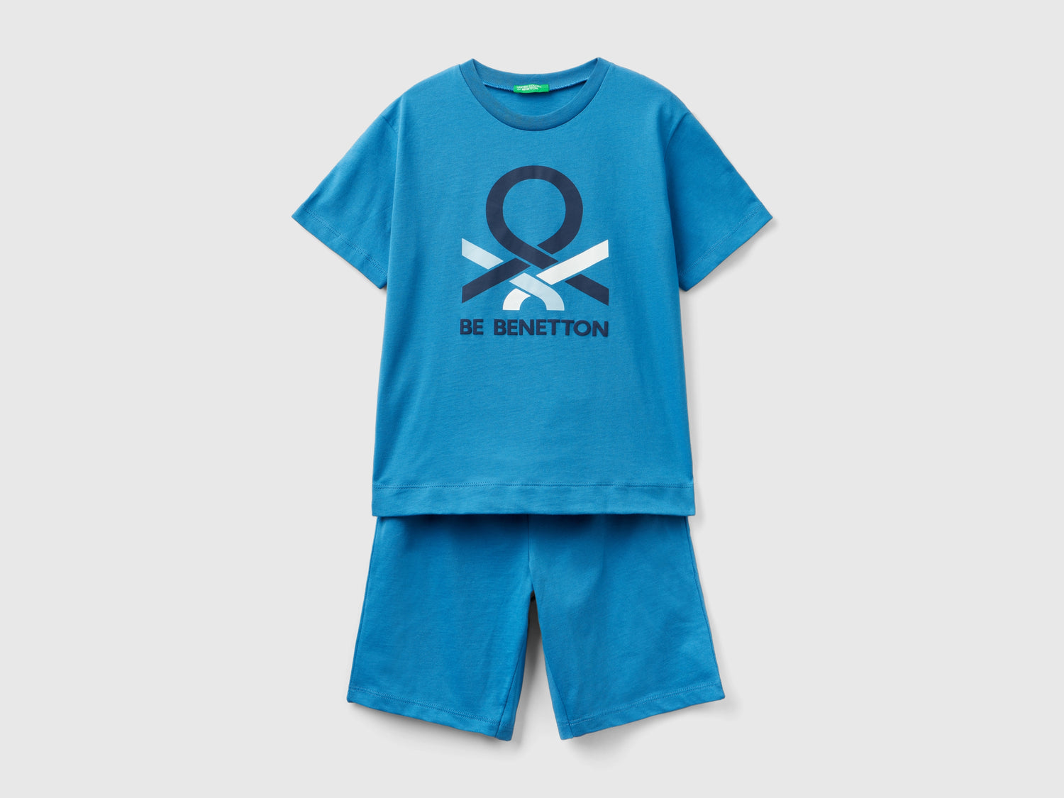 Pigiama corto con logo da bambino blu | Benetton Outlet