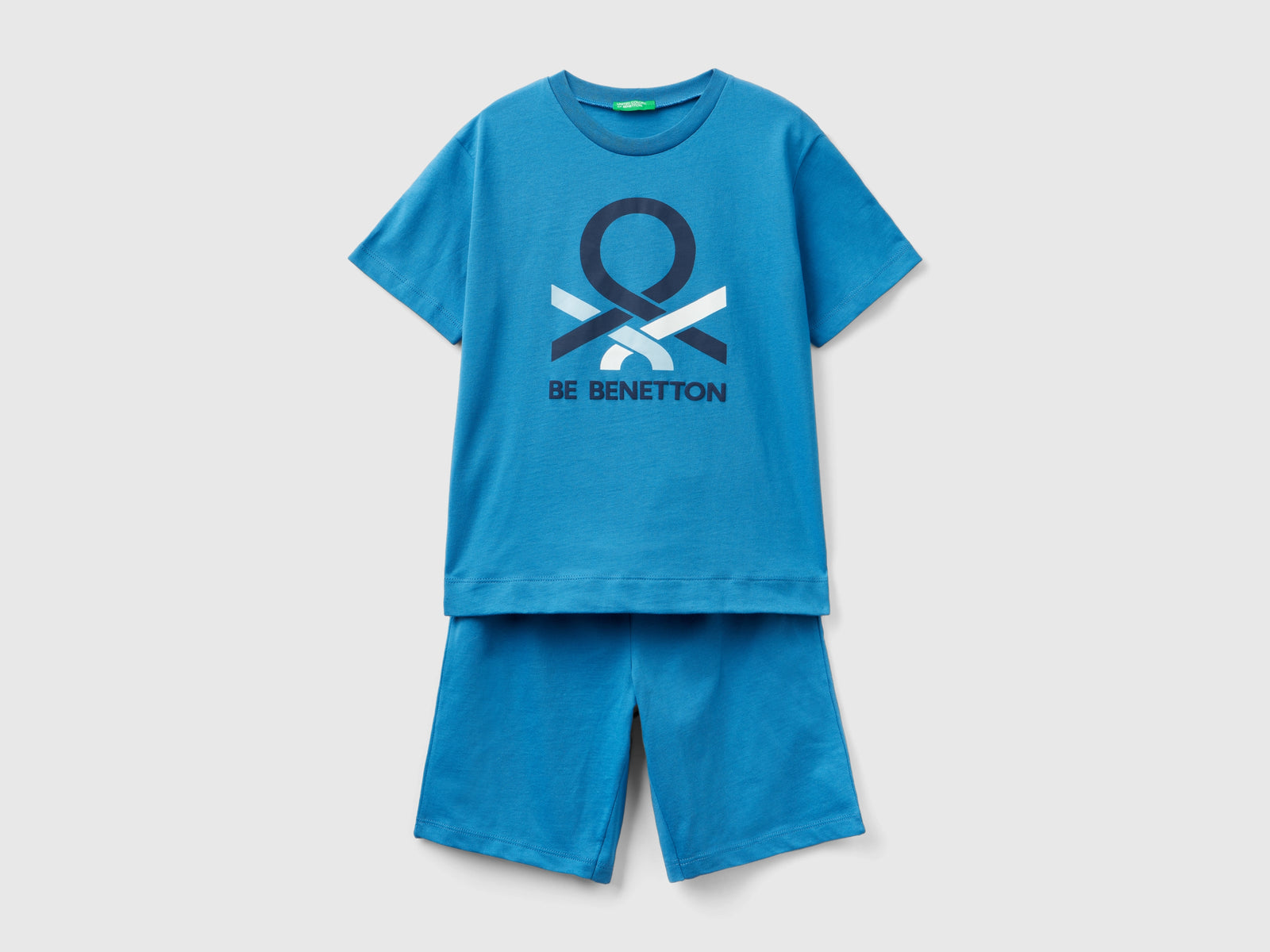 Pigiama corto con logo da bambino blu | Benetton Outlet
