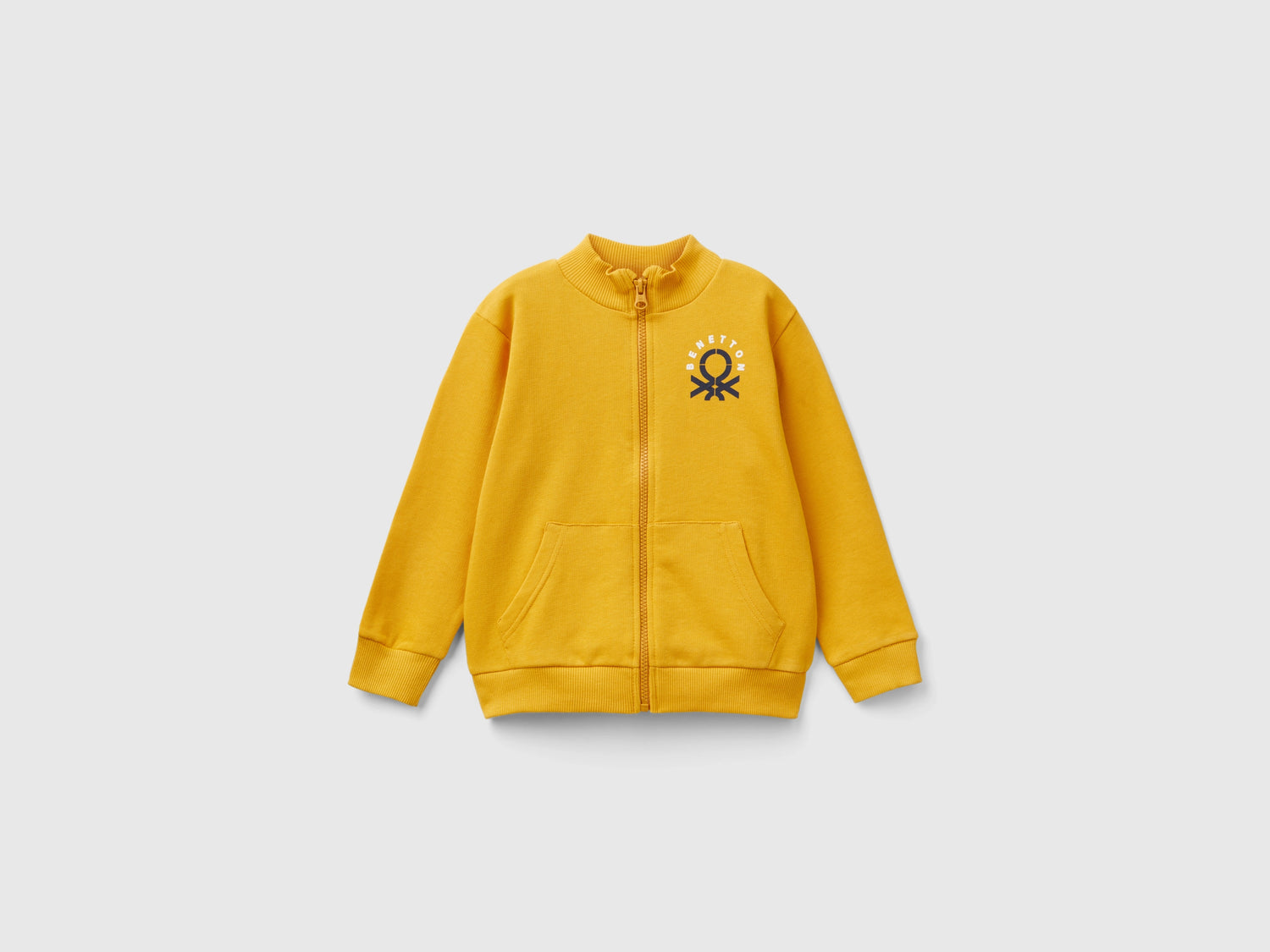 Felpa in cotone bio con zip da bimbo senape | Benetton Outlet