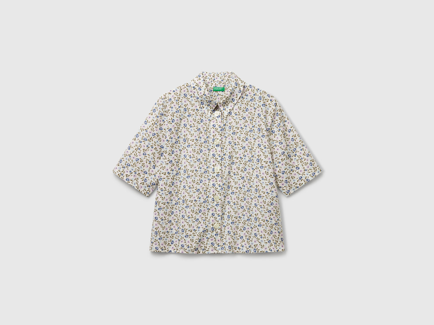 Camicia fantasia a manica corta da donna bianco panna | Benetton Outlet