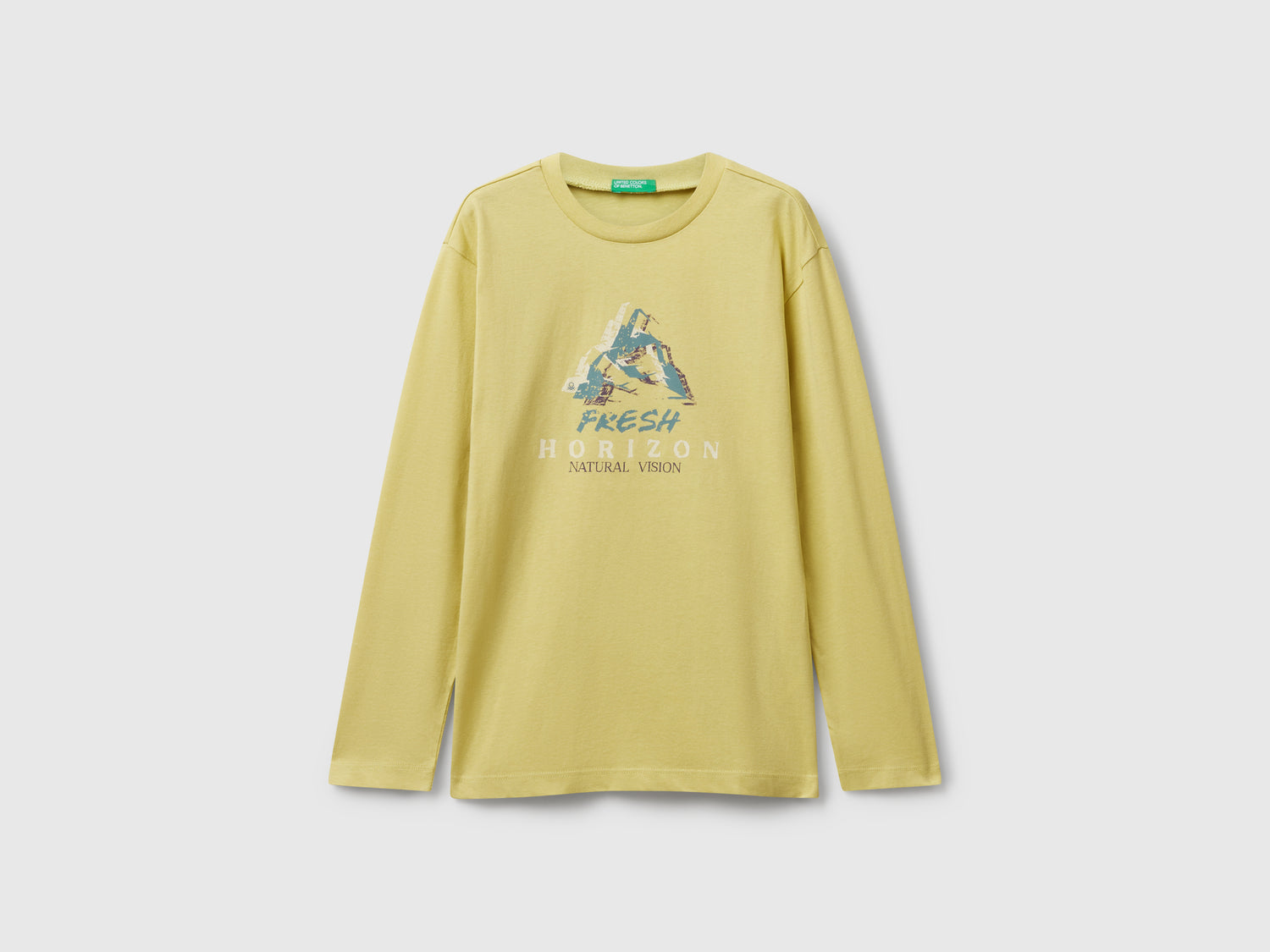 T-shirt in cotone con stampa da bambino giallo | Benetton Outlet