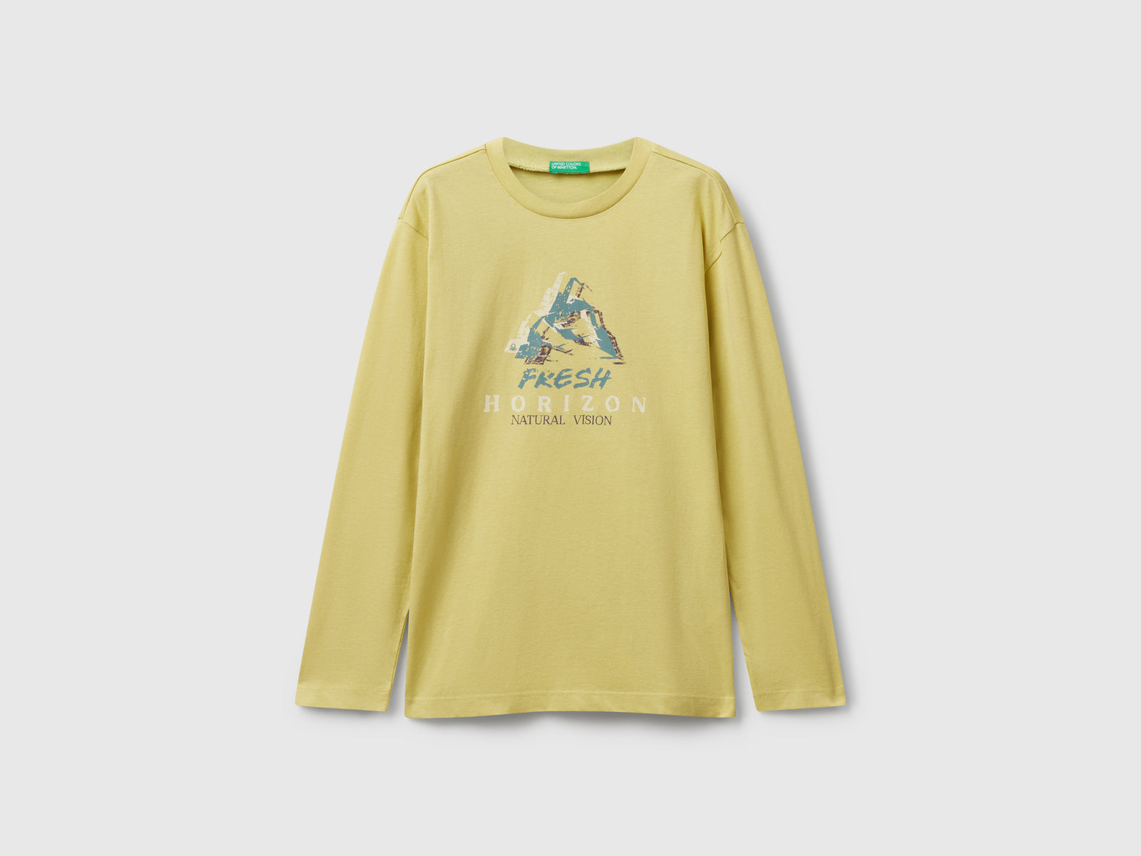 T-shirt in cotone con stampa da bambino giallo | Benetton Outlet
