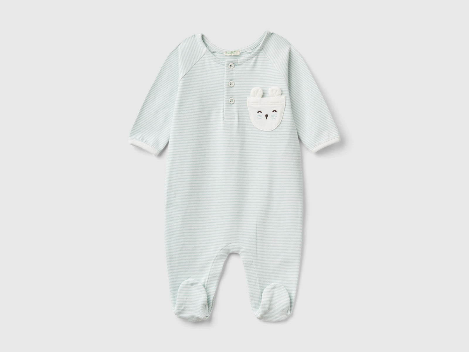 Tutina a righe con taschino da neonato verde chiaro | Benetton Outlet