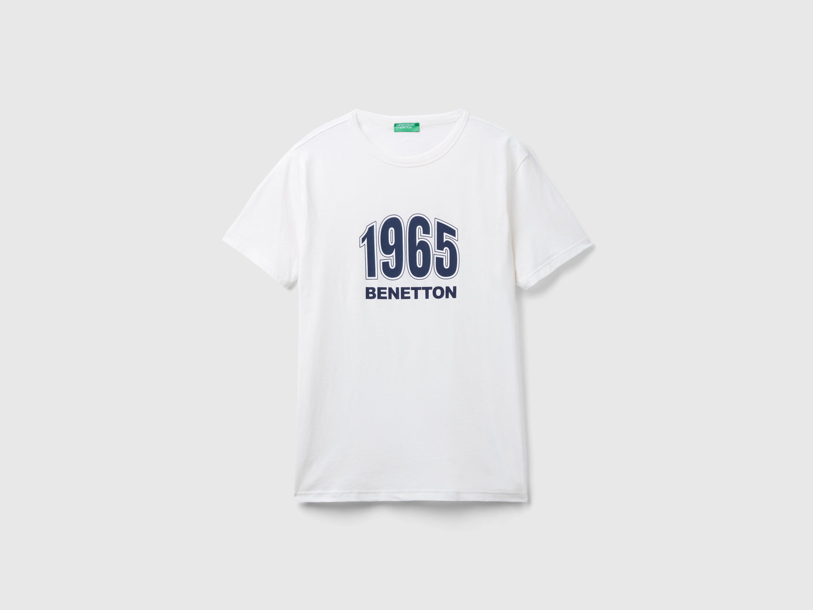 T-shirt in cotone bio con stampa logo da uomo bianco panna | Benetton Outlet