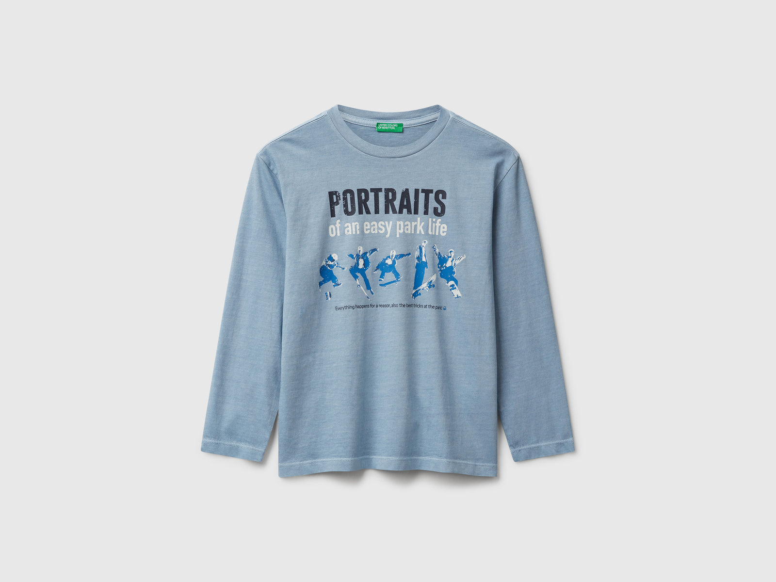 T-shirt con stampa slogan da bambino celeste | Benetton Outlet