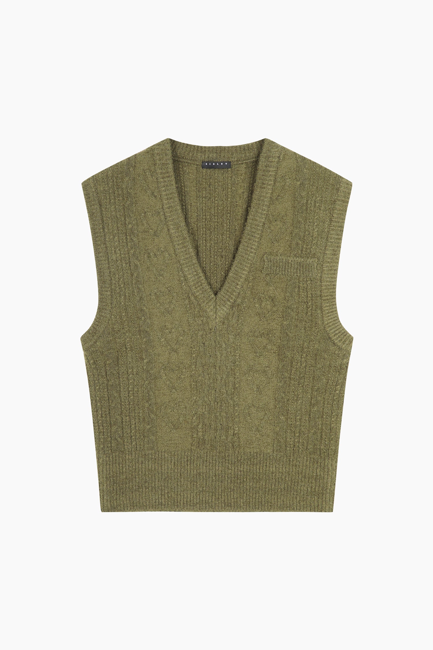 Gilet in maglia con trecce da donna verde oliva | Sisley Outlet