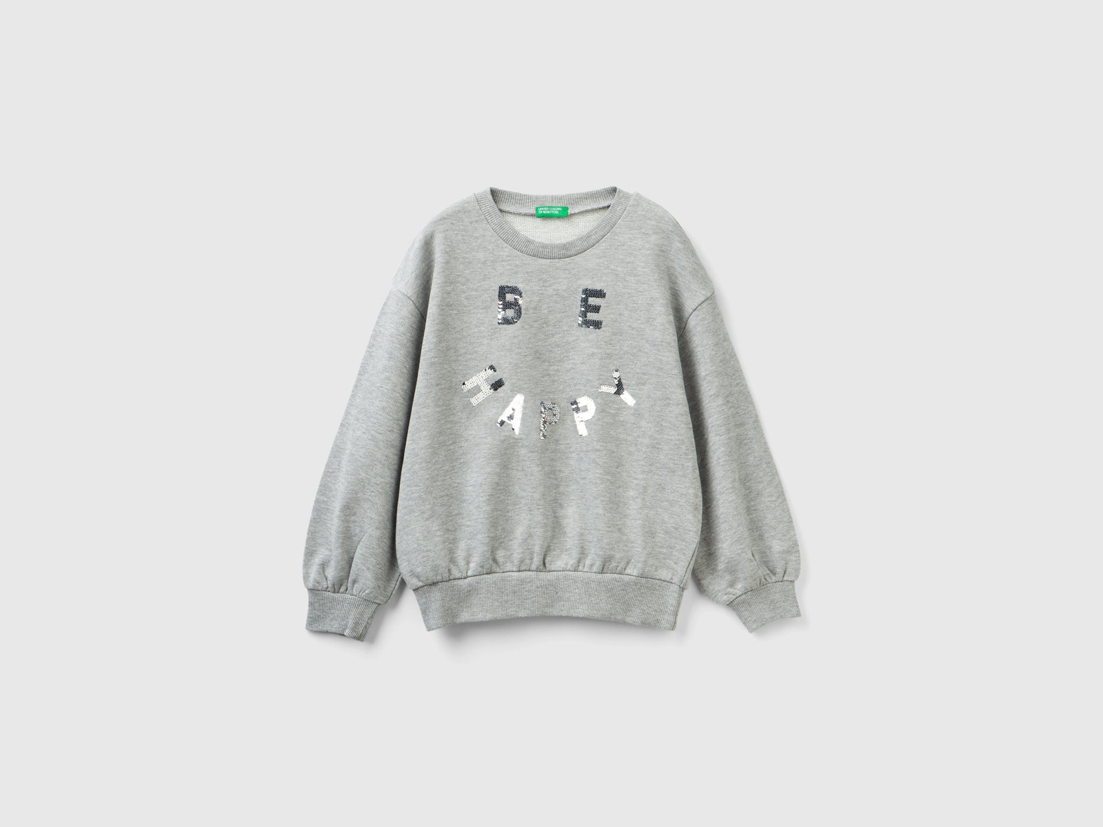 Felpa con paillettes reversibili da bambina grigio chiaro | Benetton Outlet
