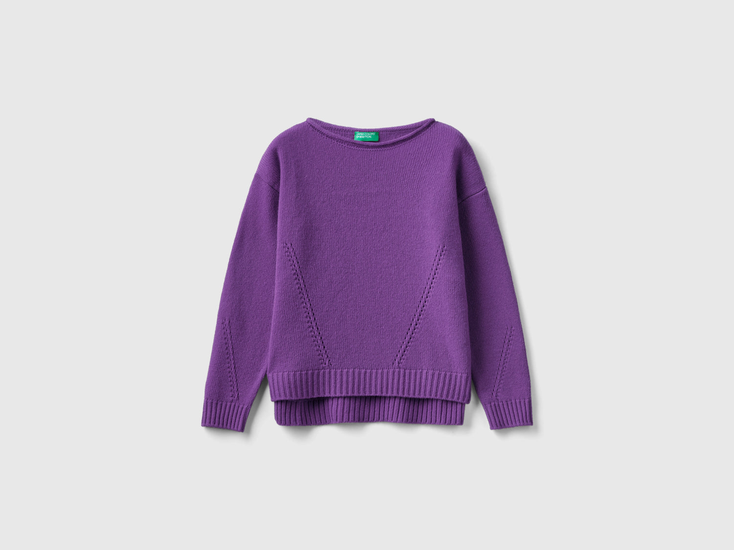 Maglia lavorata con giochi di punti da bambina viola | Benetton Outlet