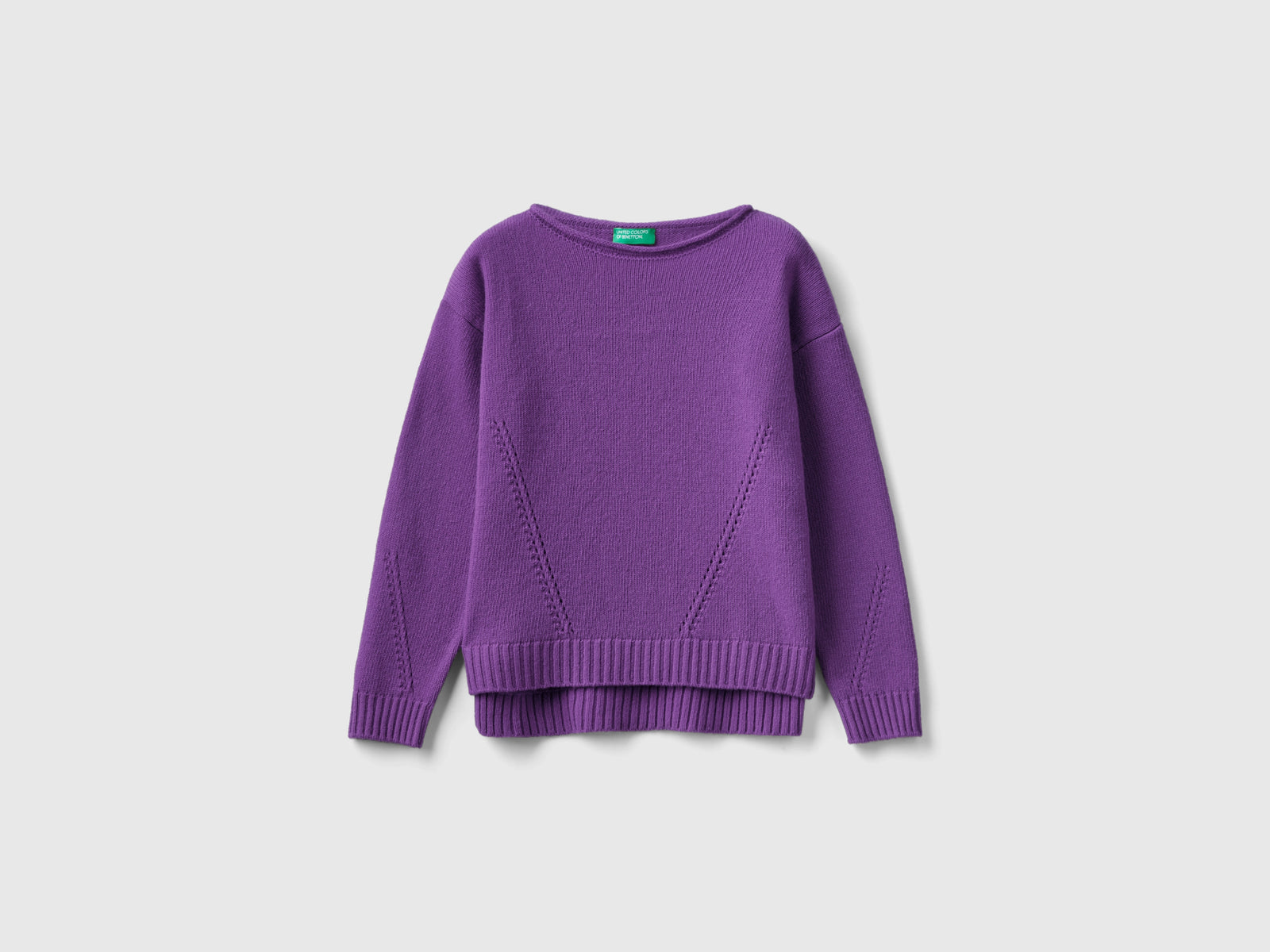 Maglia lavorata con giochi di punti da bambina viola | Benetton Outlet