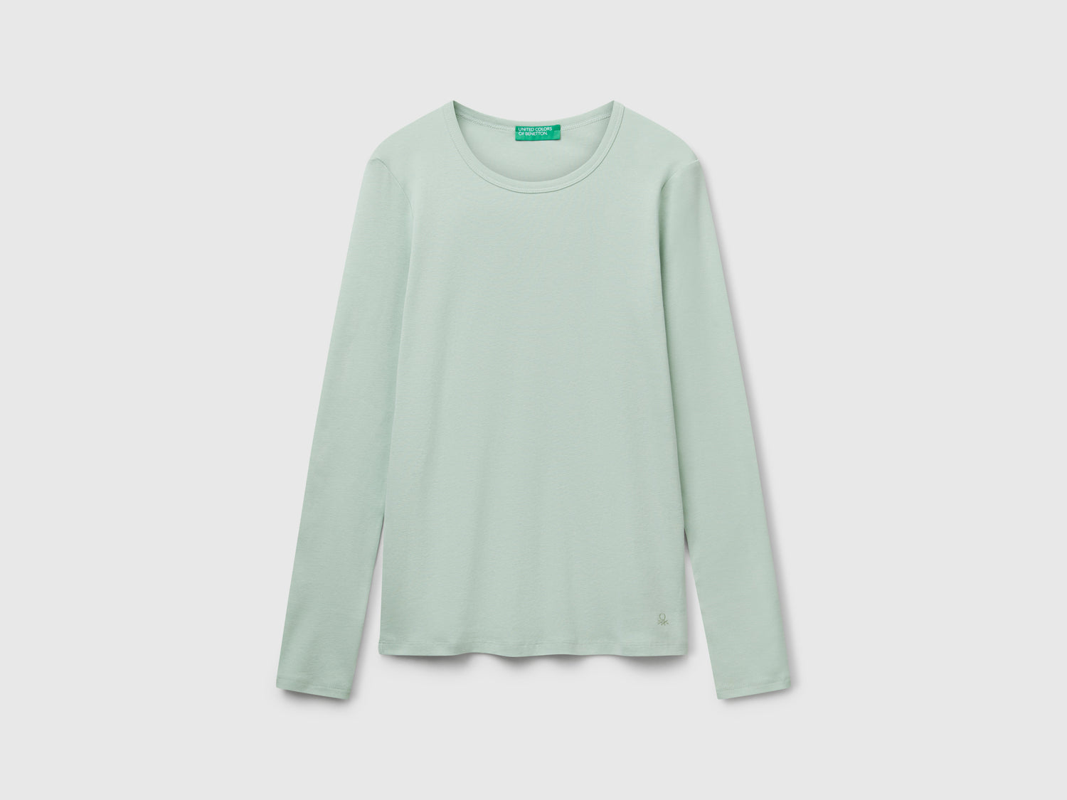 T-shirt manica lunga 100% cotone da donna verde chiaro | Benetton Outlet