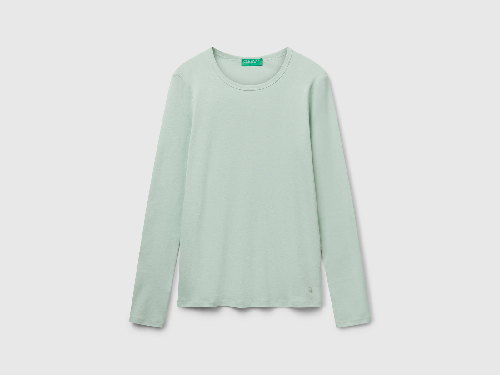 T-shirt manica lunga 100% cotone da donna verde chiaro | Benetton Outlet