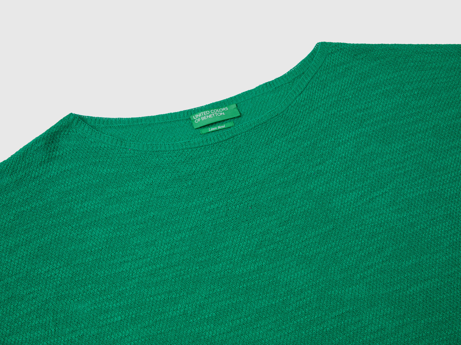 Maglioncino lavorato boxy fit in misto cotone e lino da donna verde 3 | Benetton Outlet