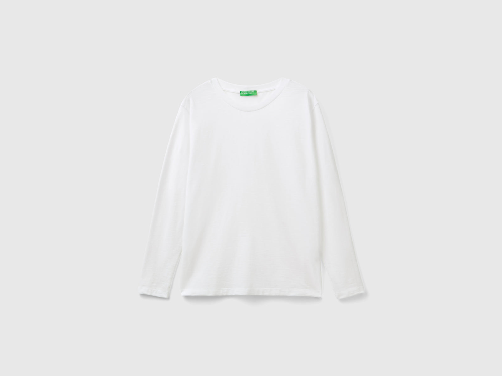T-shirt manica lunga in cotone leggero da donna bianco | Benetton Outlet