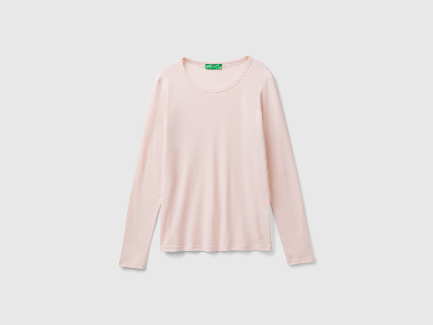 T-shirt a manica lunga in puro cotone da donna rosa pastello | Benetton Outlet