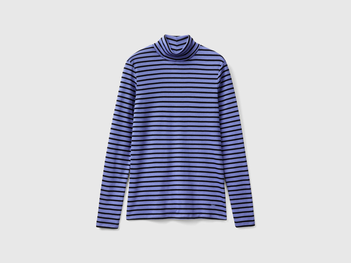 Striped mock neck T-shirt