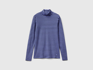 Striped mock neck T-shirt