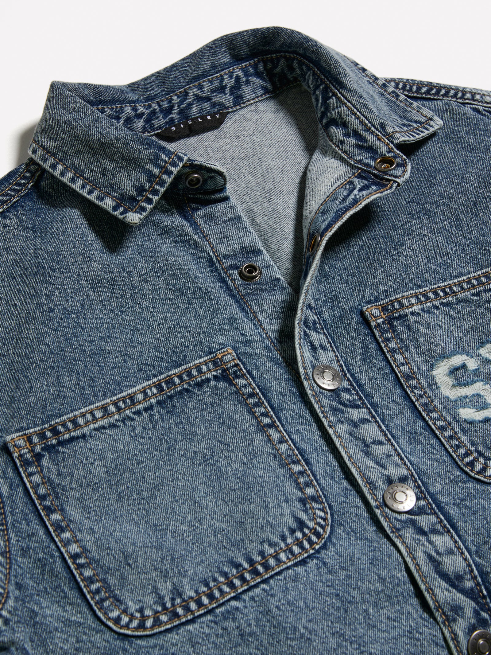 Camicia di jeans con logo da bambino blu 3 | Sisley young Outlet