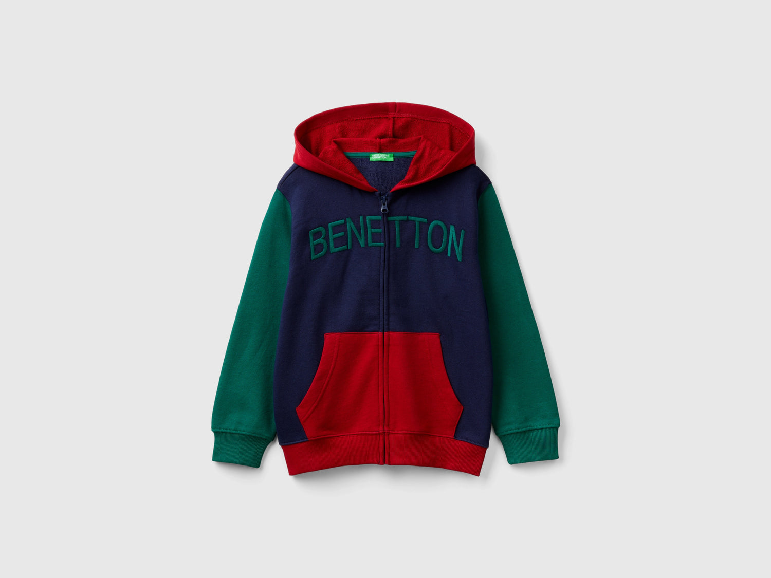 Felpa con zip e ricamo logo da bambino multi-color | Benetton Outlet