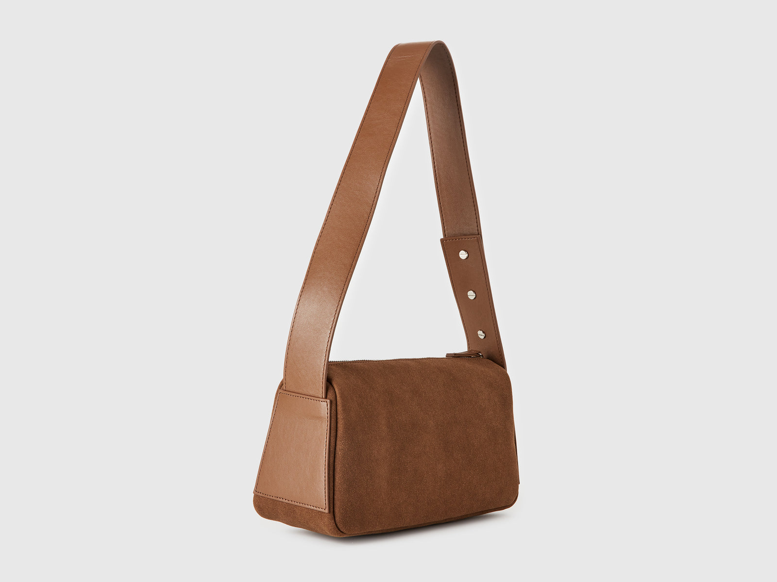 Borsa a spalla effetto scamosciato da donna marrone scuro 2 | Benetton Outlet