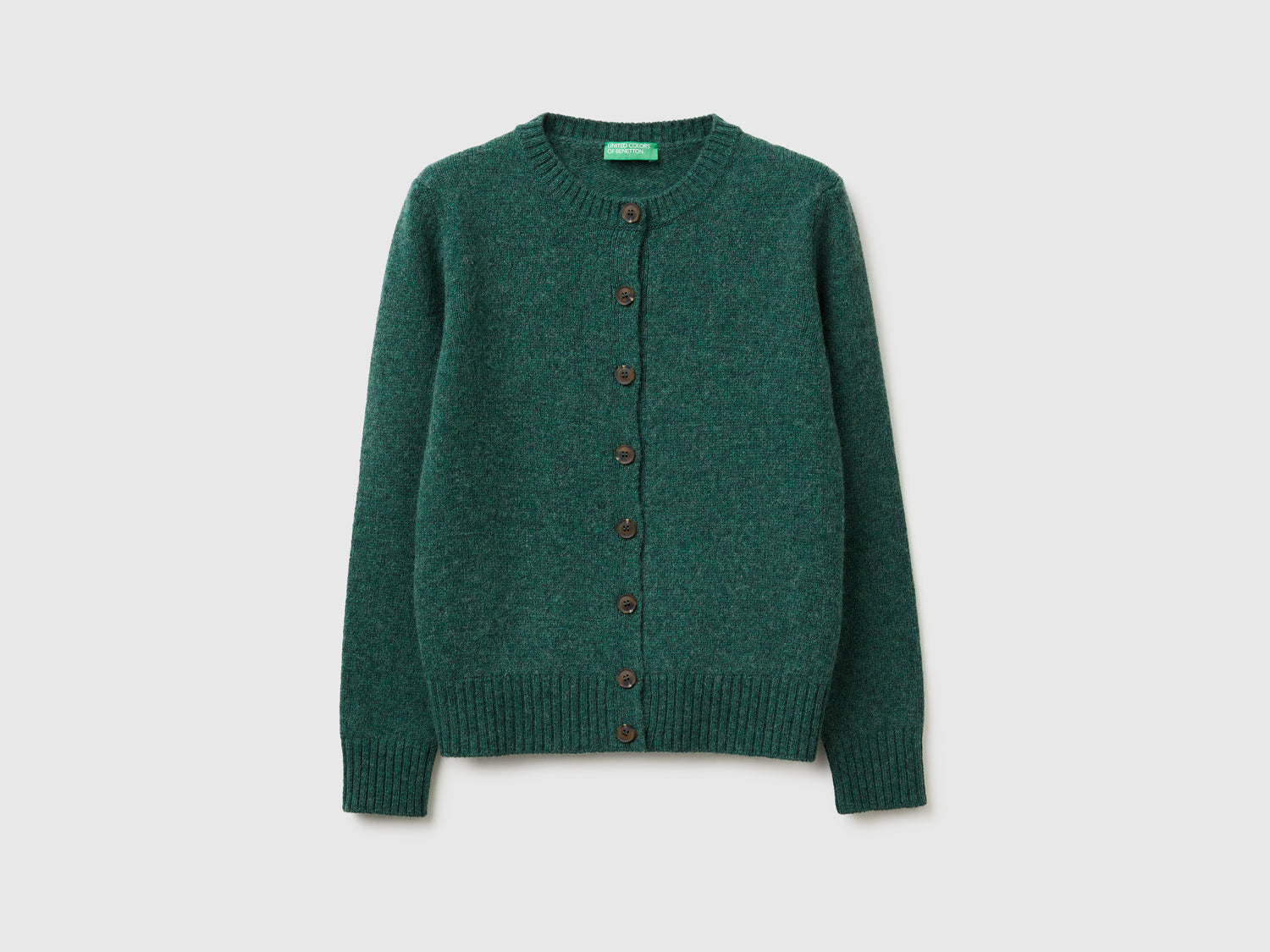 Cardigan in pura lana Shetland da donna verde scuro | Benetton Outlet