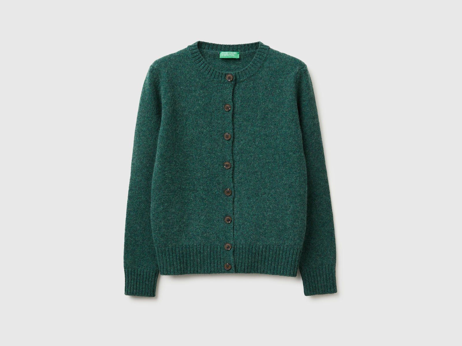 Cardigan in pura lana Shetland da donna verde scuro | Benetton Outlet