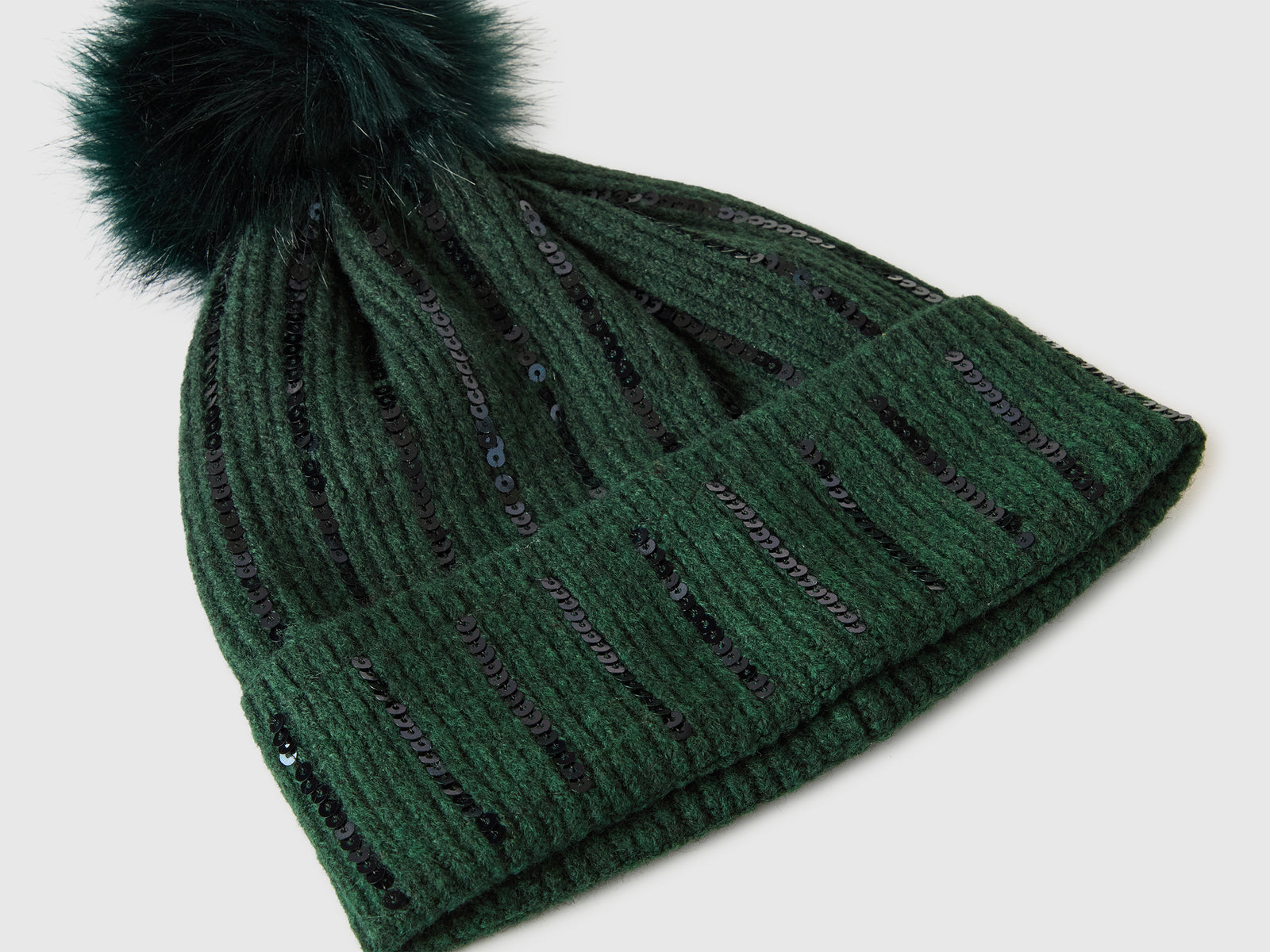 Cappello con pom pom e paillettes da bambina verde scuro 3 | Benetton Outlet