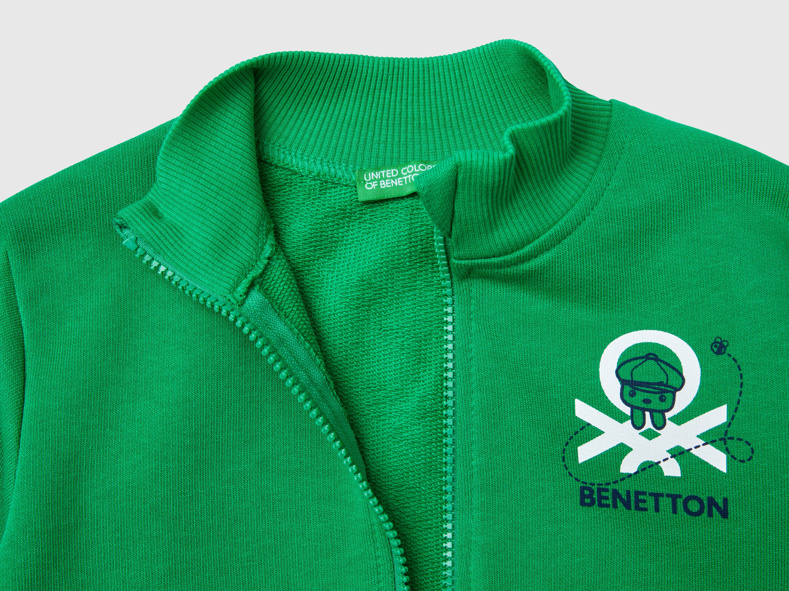 Felpa in cotone bio con zip da bimbo verde 2 | Benetton Outlet