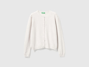 Cardigan panna in pura lana Merino
