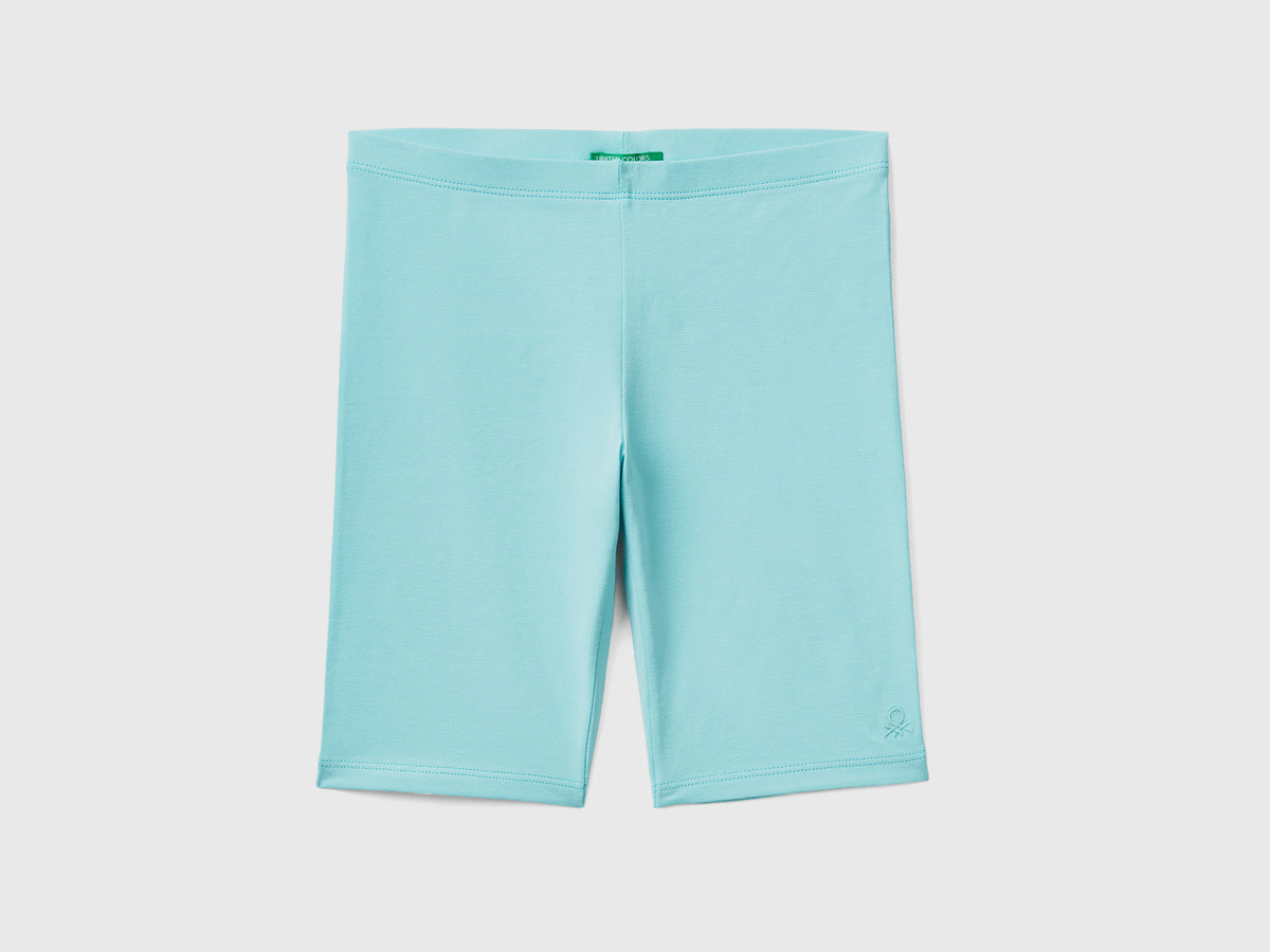 Leggings corti modello ciclista in cotone elasticizzato da bambina azzurro | Benetton Outlet