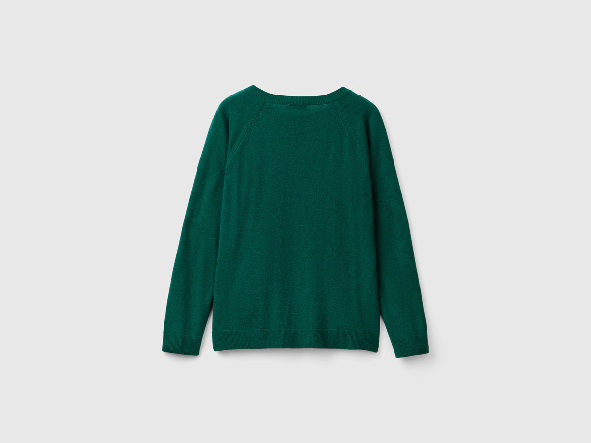 Maglia girocollo verde bosco in misto lana e cashmere