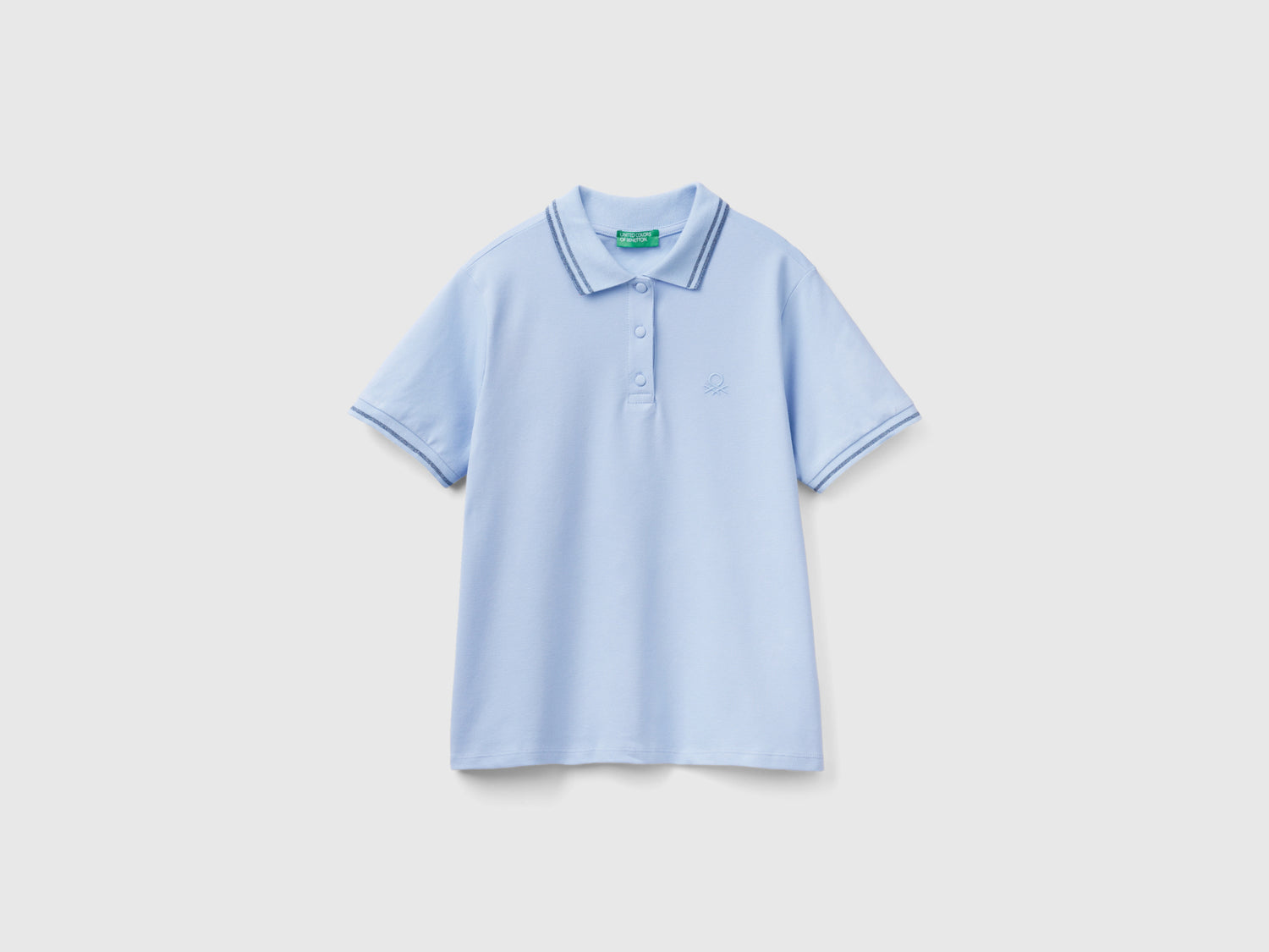 Polo in cotone bio stretch da donna celeste | Benetton Outlet